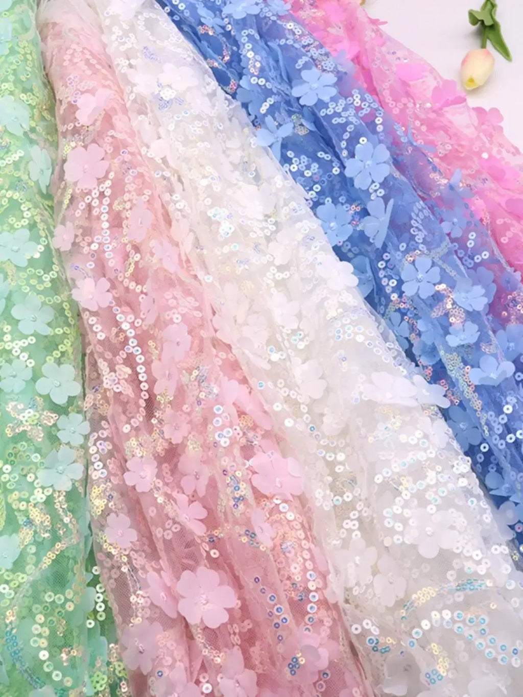 3D Sequin Petal Embroidered Tulle - Elegant for Stage Costume & Backdrop