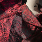 قماش جاكار أحمر نبيذي وردي فستان واسع جميل جاكيت بدلة رجالي ملابس إبداعية مصمم فستان سهرة قماش