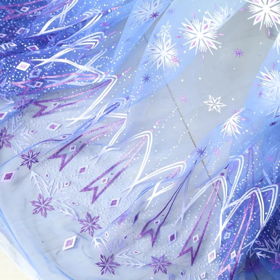 Elsa mesh dress fabric ice and snow snowflake deep blue double-sided gradient light blue mesh dress children's half skirt fabric