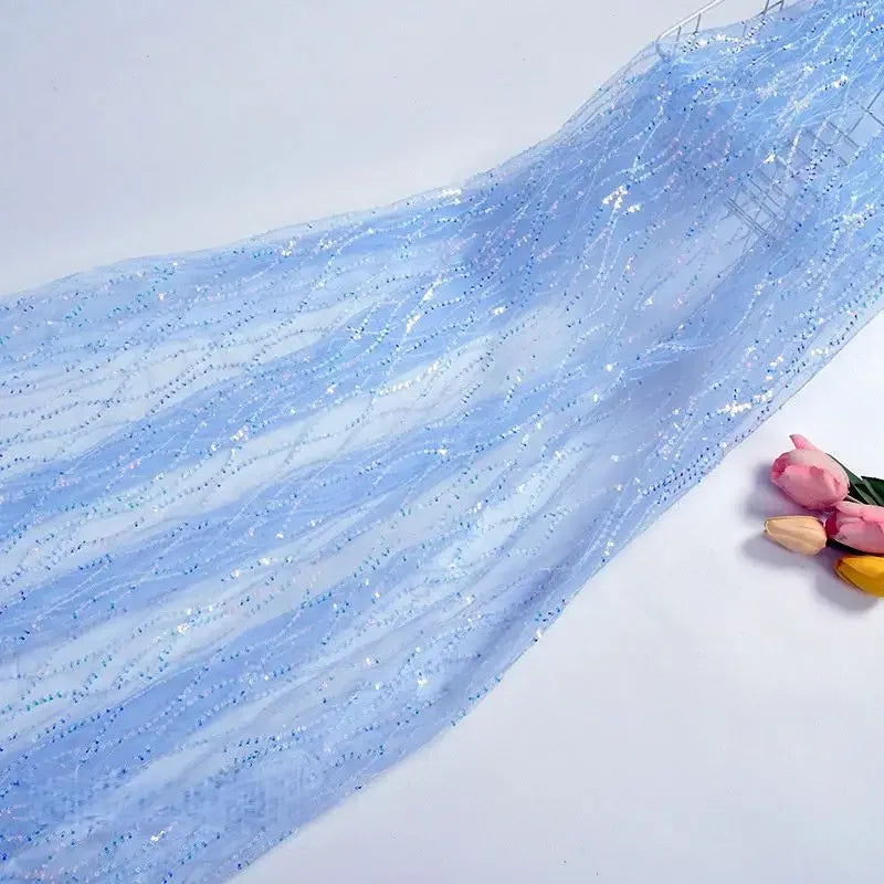 Luxury Sequin Embroidered Lace Mesh Fabric - Glittery Overlay Material