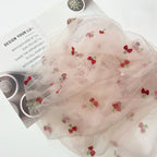 Tulle cherry-patterned beaded tube embroidered mesh fabric sewing children's clothing hair accessories and curtain fabric