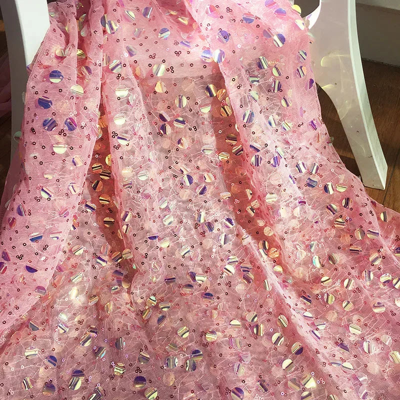 قماش تطريز شبكي مطرز بالترتر الملون، فستان نسائي عصري، خلفية حفل زفاف، مصنوع يدويًا، DIY