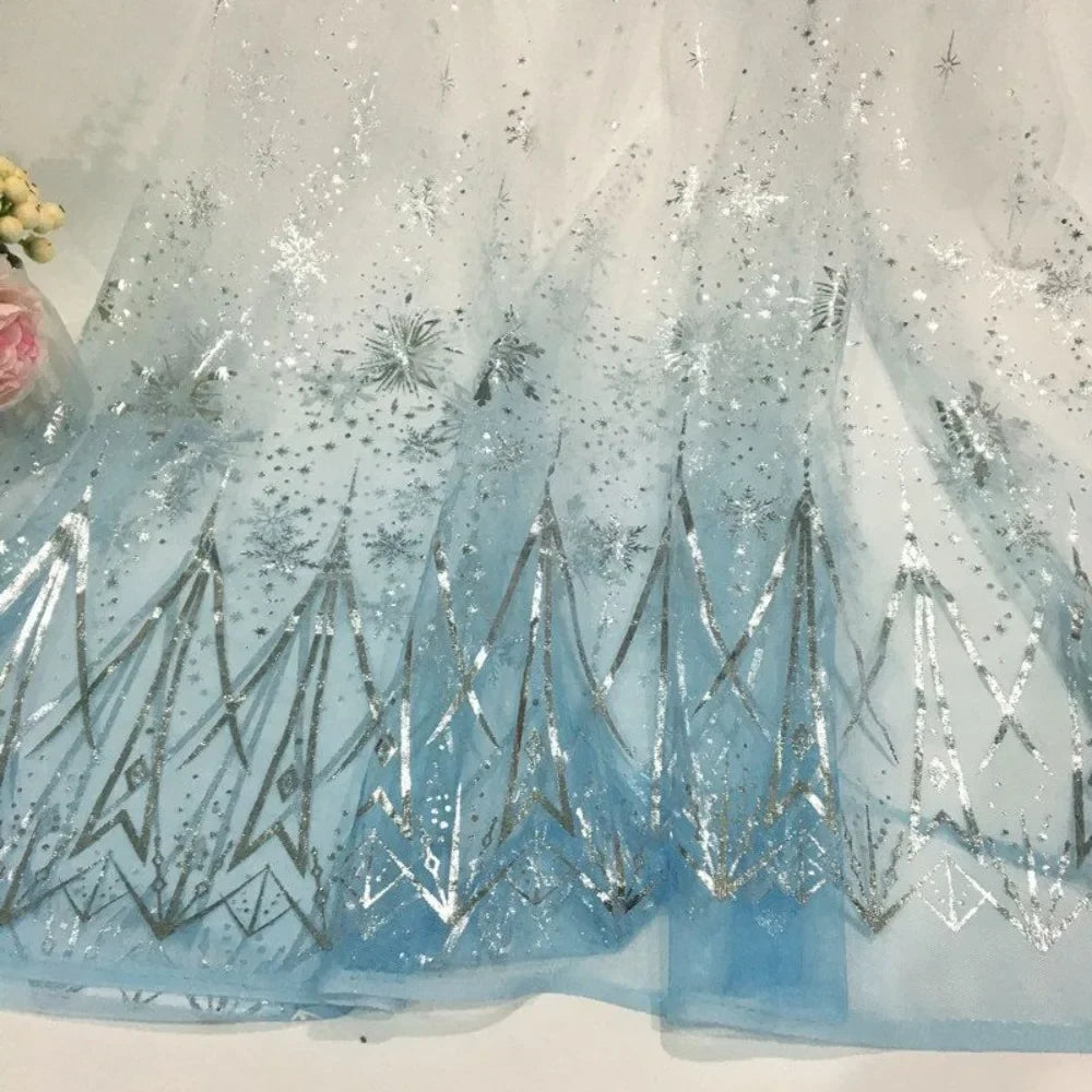 Gradient Star Moon Snowflake Gold Embroidered Netted Chiffon Fabric For Princess Dress Stage Costume Backdrop Window Decoration