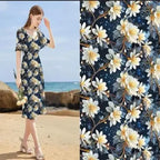 قماش حرير قطني ناعم - طباعة رقمية على شكل فراشة زهرية - 140 سم