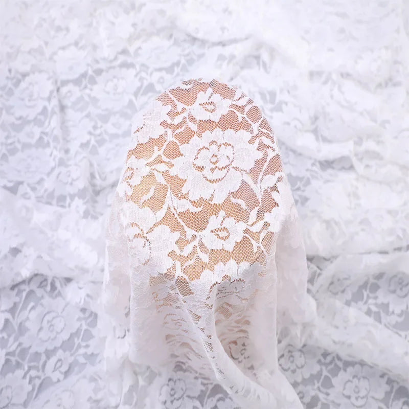 Tela de encaje hueco elástica de poliéster y amoníaco para mujer, primavera, verano, otoño e invierno, 2025