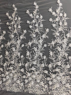 Tela con bordado de encaje, para vestido de novia, velo, cortina de puerta, mantel, con cuentas de perlas y flores de hoja nueva