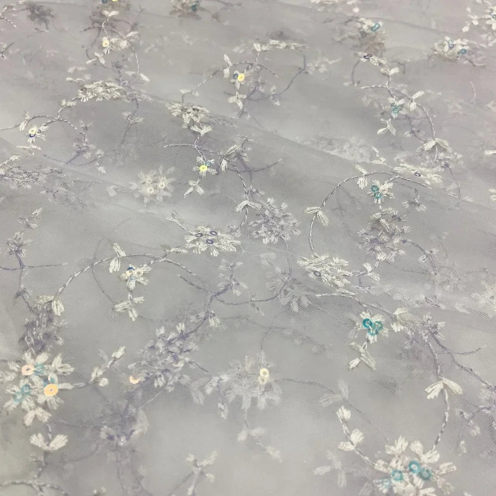 Nueva gasa de malla con bordado de cuentas, bordado floral, tela de gasa de encaje para falda de primavera y verano para mujer, diseñador senior al por mayor