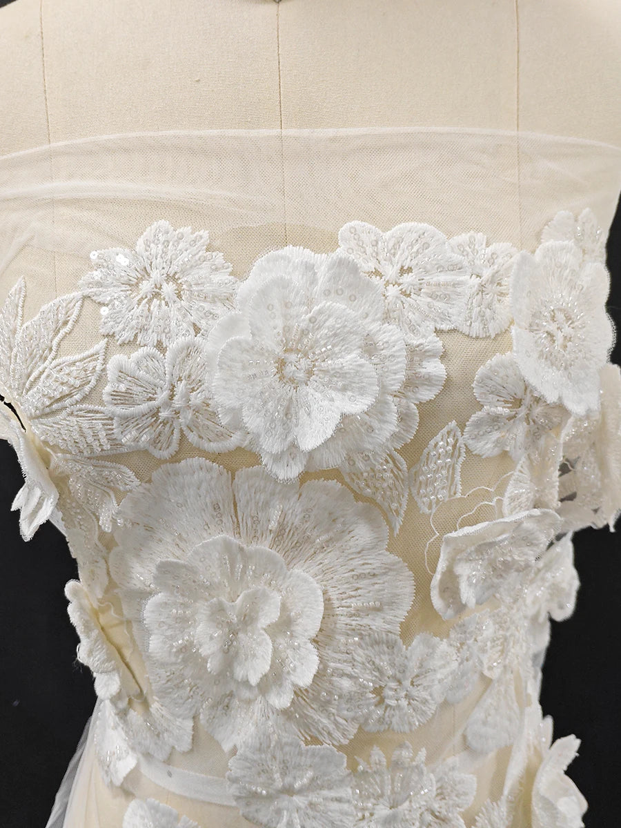 Luxury three-dimensional flower nail bead sequin embroidery fabric wedding dresses evening gowns skirt decorations DIY fabric