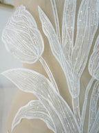 Parche de tela con flores de encaje de alta calidad con cuentas bordadas y purpurina de tulipán Lanfei, ideal para regalo de boda, material para ropa, accesorios de bricolaje