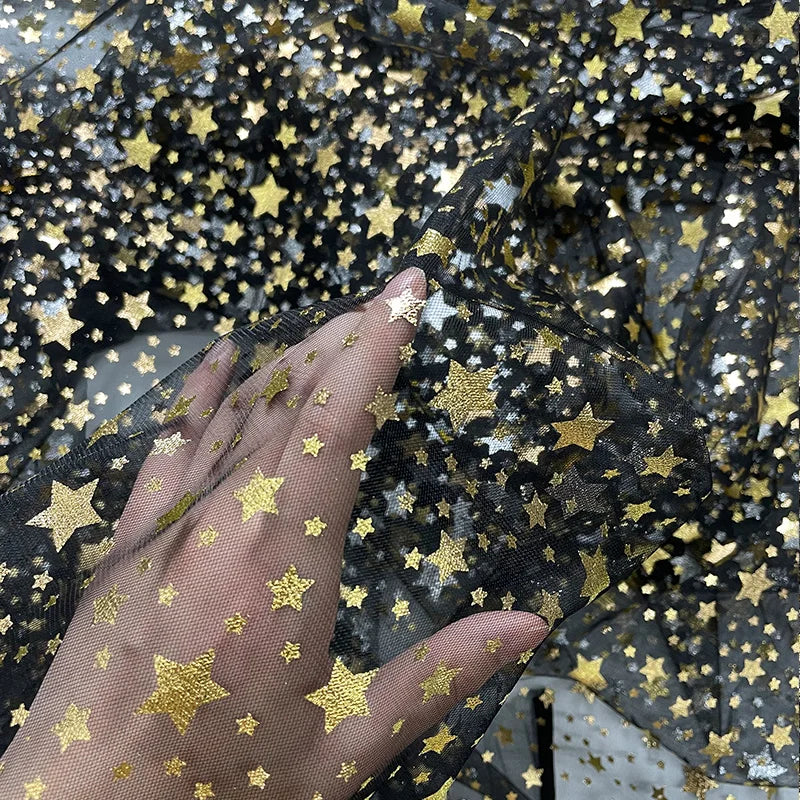 Premium Pentagram Hot Stamping Mesh Fabric for Stage Outfits, Dresses, Christmas Holiday Designs, and DIY Handmade Crafts