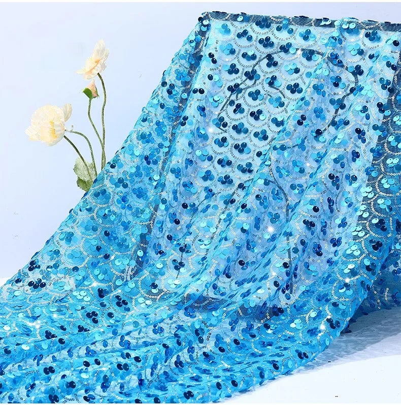 Premium Mermaid Sequin Mesh Fabric Shiny Fish Scale Netting High-End Wedding Decoration Evening Gown Designer Material Clothing