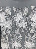 Bordado de cuentas de encaje con hilo floral 3D, color blanco crudo, hecho a mano, para vestido de novia, vestido de noche, tocado, accesorio, material