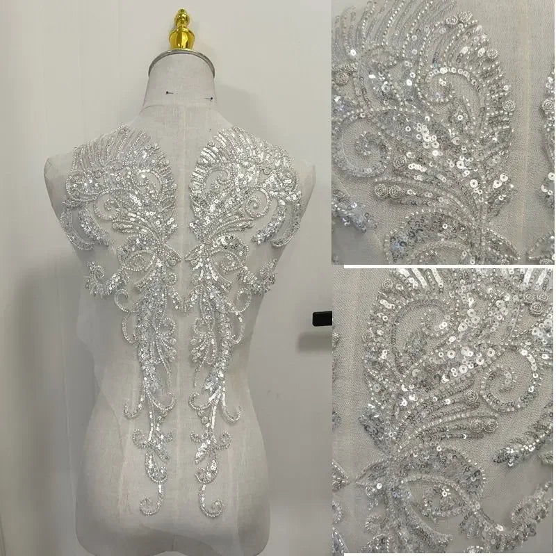 Apliques de encaje blanco de alta calidad, tela de encaje con cuentas, accesorios para vestidos de novia y vestidos de noche, accesorios de ropa hechos a mano