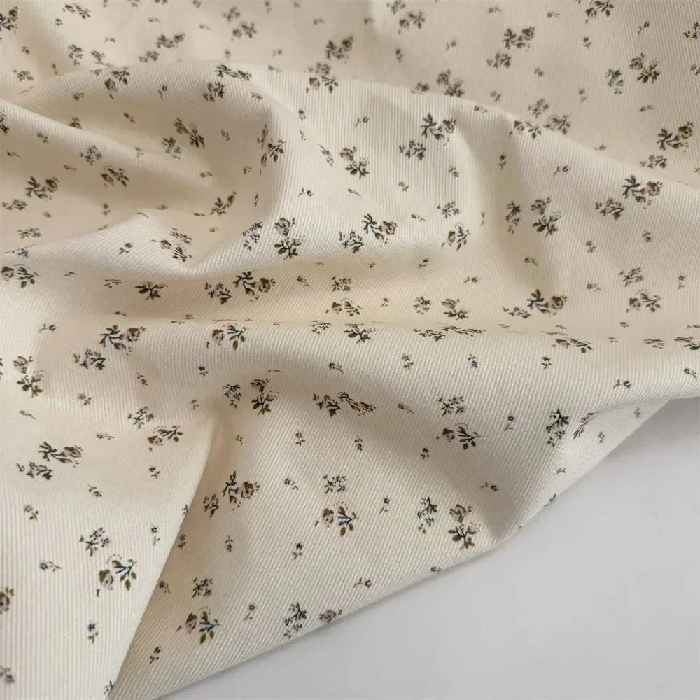 Checkered Floral Cotton Denim Fabric - Dress Tablecloth Material