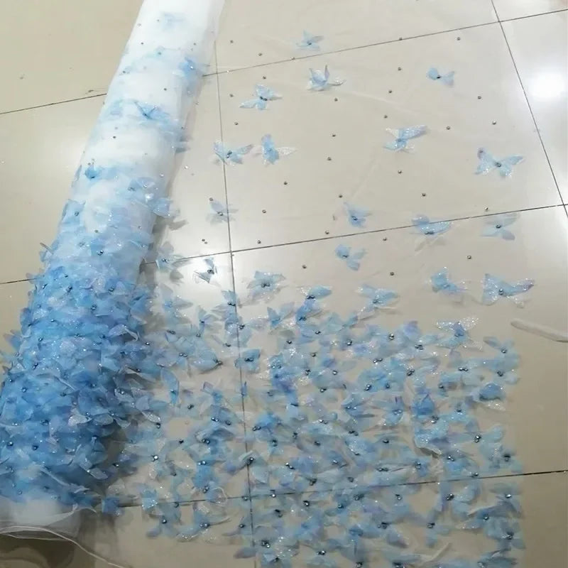 Luxury Butterfly Beaded Mesh Lace Fabric Sparkling Rhinestone Tulle Material For Bridal Gown Performance Outfit Creative DIY