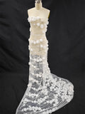 White 3D Flower Beaded Embroidery Lace - Elegant for Wedding Dresses