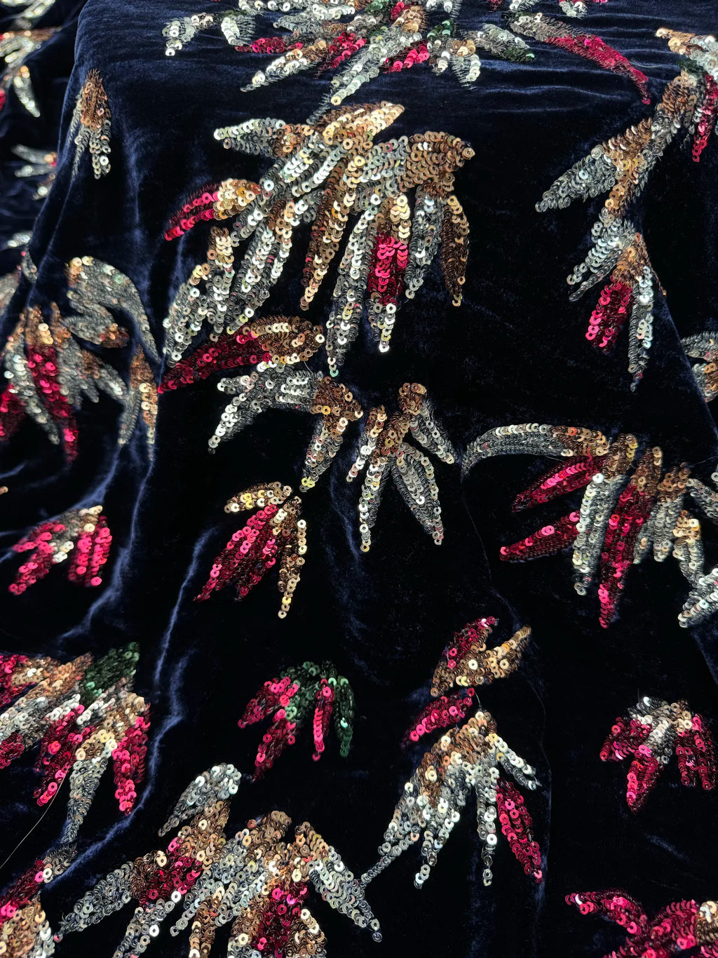 Luxurious Velvet Sequin Embroidered Fabric - Premium Silk Velvet for Elegant Dresses & Vests