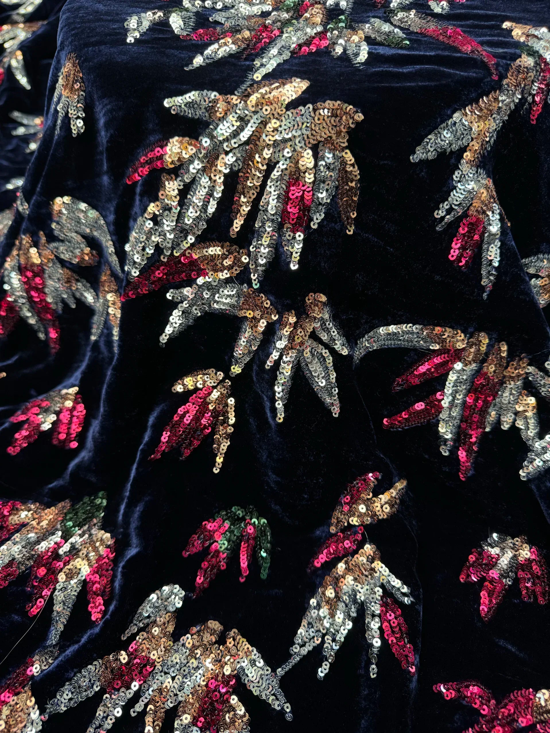 Luxurious Velvet Sequin Embroidered Fabric - Premium Silk Velvet for Elegant Dresses & Vests