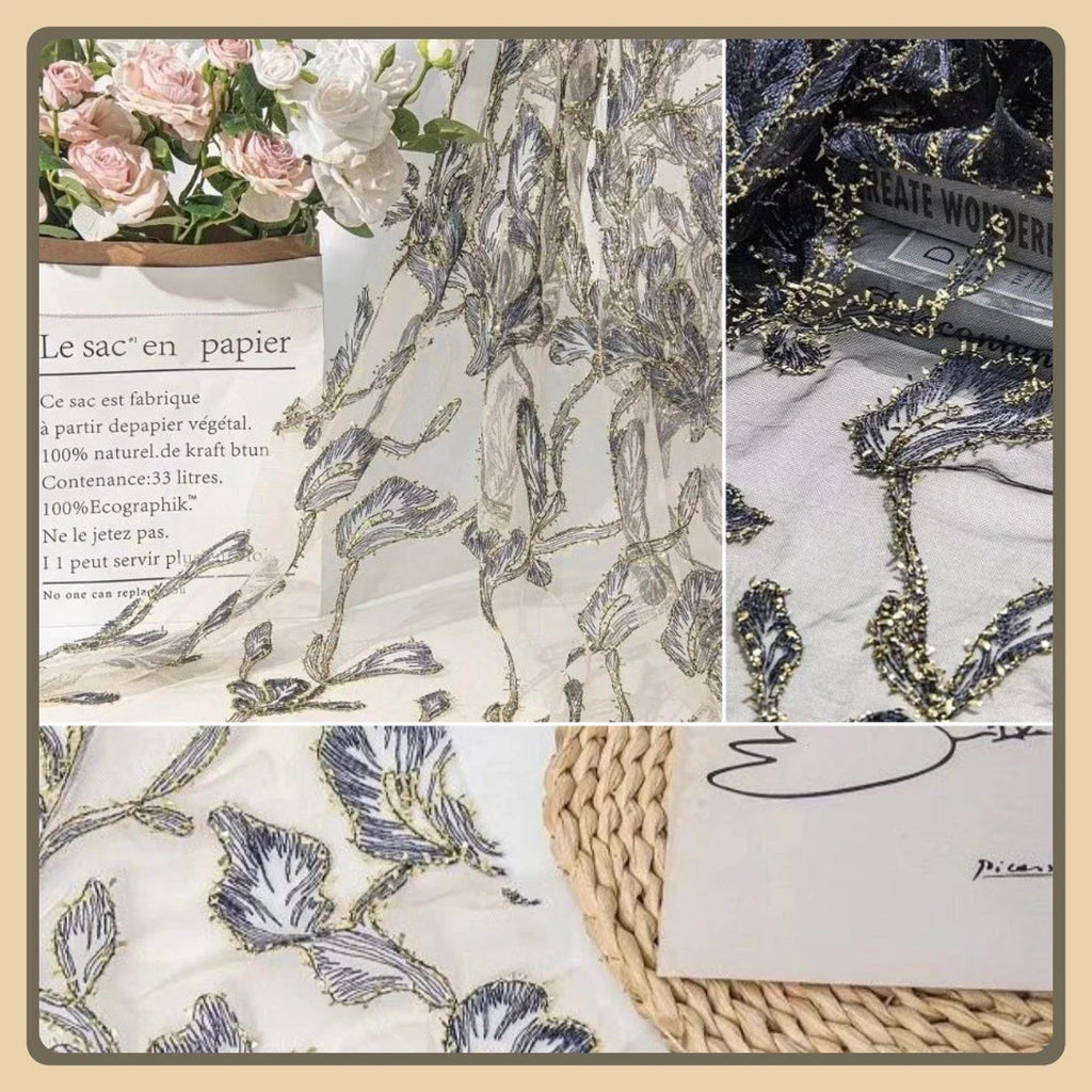 زي هانفو القديم بخيط ذهبي وزهرة البوق مطرزة بدانتيل من القماش الشبكي لفستان تنكرية يمكنك صنعه بنفسك وديكور زفاف