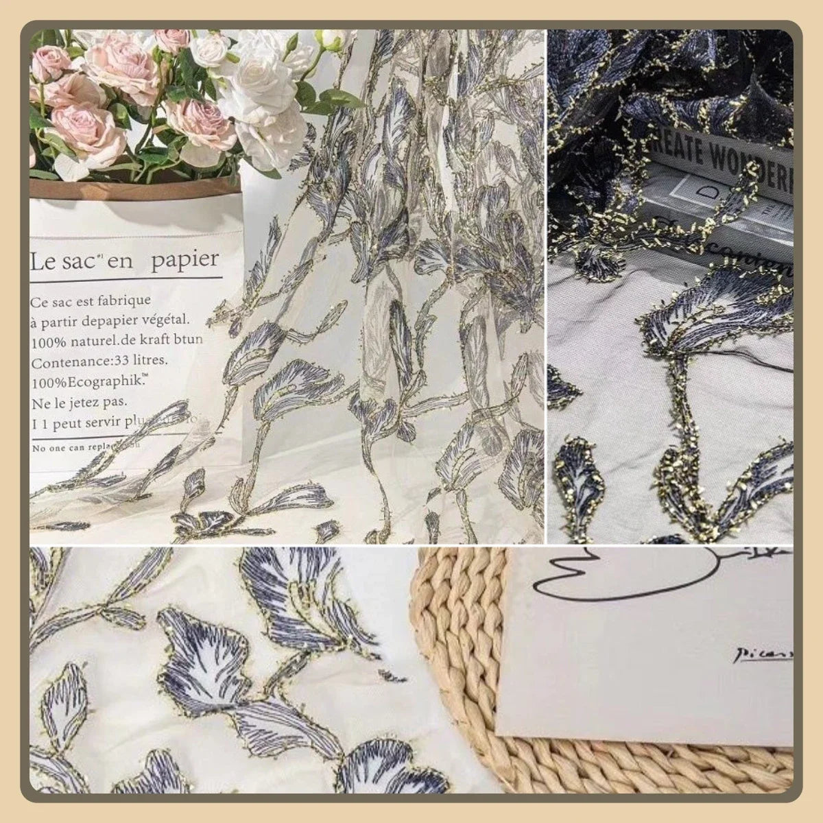 زي هانفو القديم بخيط ذهبي وزهرة البوق مطرزة بدانتيل من القماش الشبكي لفستان تنكرية يمكنك صنعه بنفسك وديكور زفاف