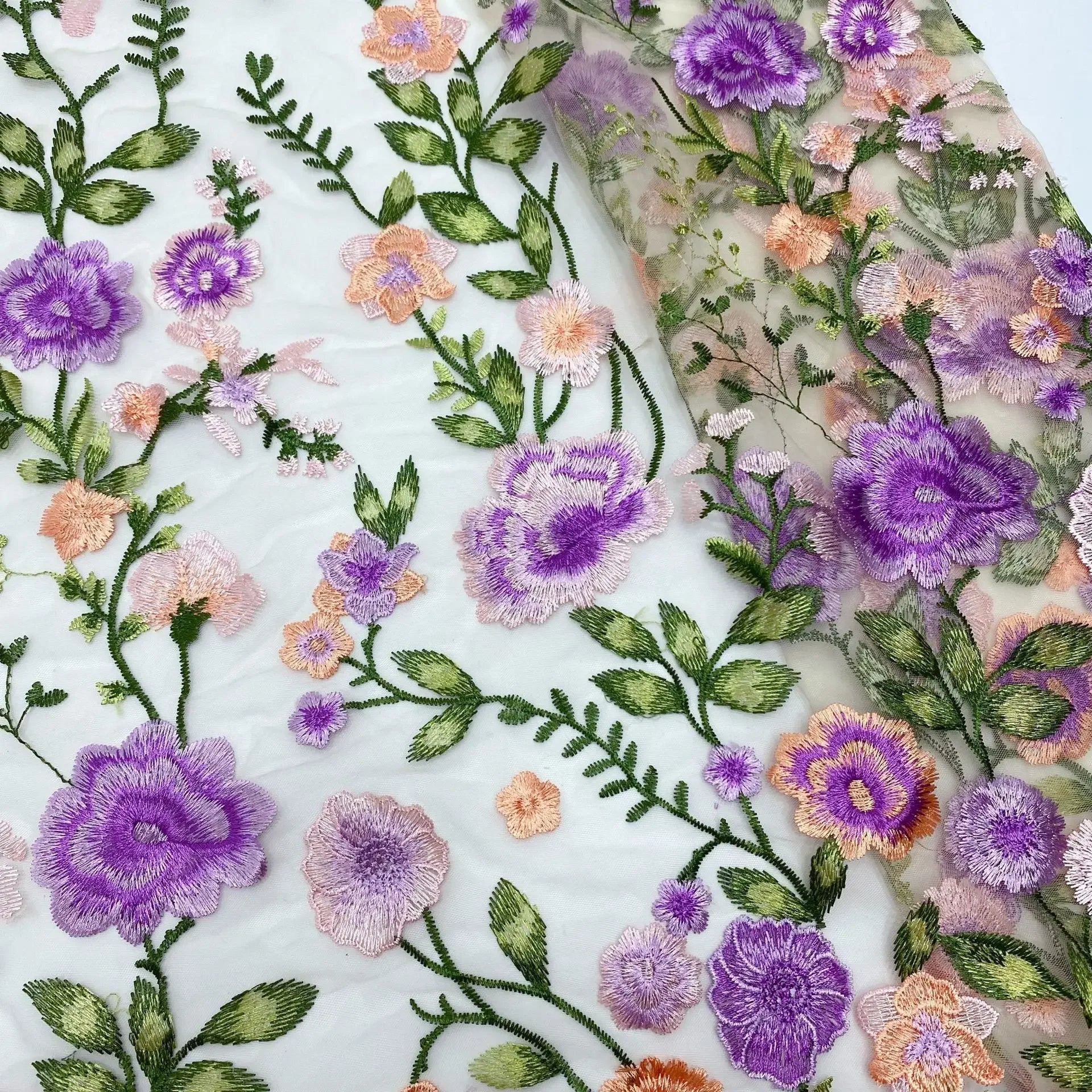 Tela bordada de malla rosa, tela bordada de peonía multicolor, tela bordada para coser vestidos de noche, tela bordada DIY, personalización