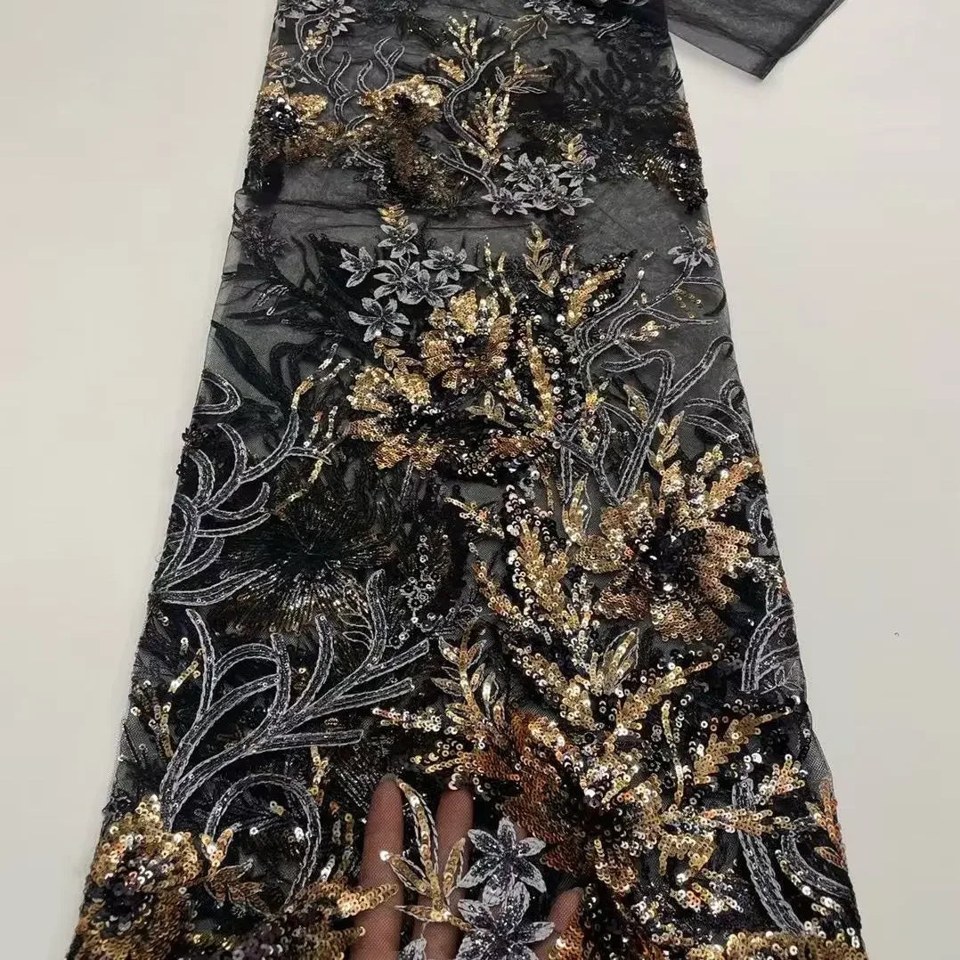 Large Flower Sequin Embroidered Lace - Scalloped Edge Wedding Fabric