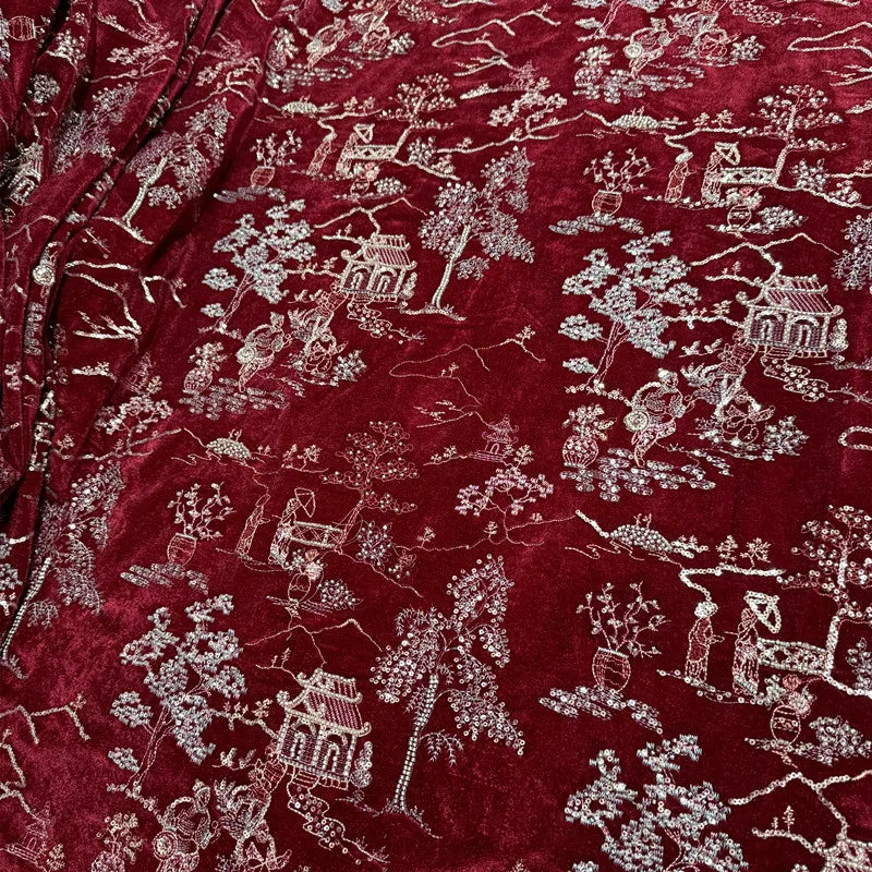 فستان رسمي فاخر من قماش مخملي مطرز بالخرز باللون الأسود والنبيذ الأحمر الفاخر، قماش مخملي ذهبي مطرز