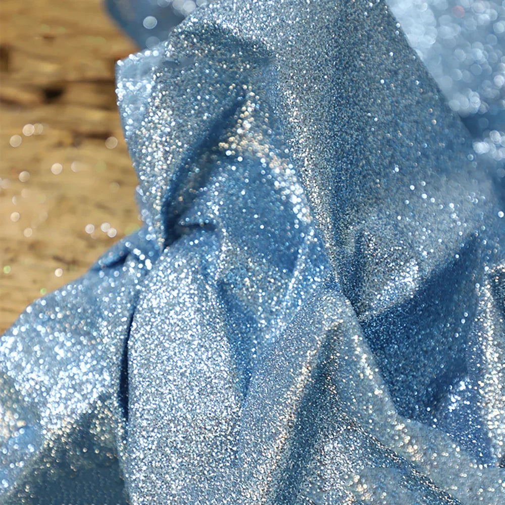 أزرق فضي ختم ساخن ترتر ذهبي ضوء متلألئ عاكس مرونة محبوك ملابس زفاف مصمم القماش