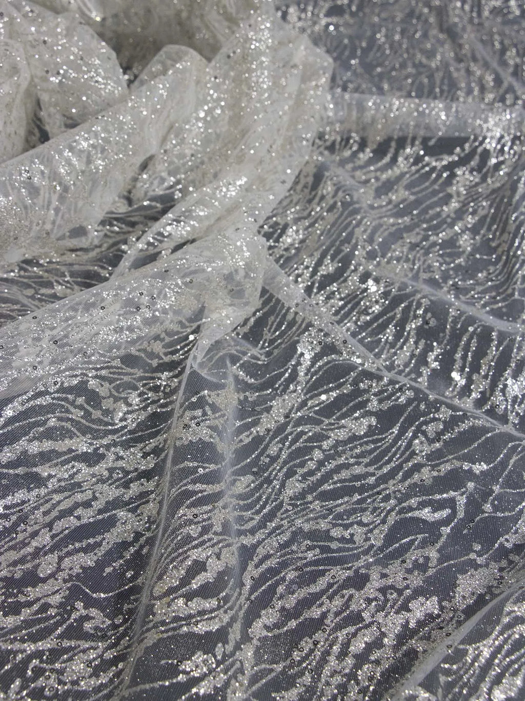 Tela de malla de polvo plateado en aerosol blanco de alta calidad para costura, decoración de bodas y bricolaje, ropa de alto rendimiento