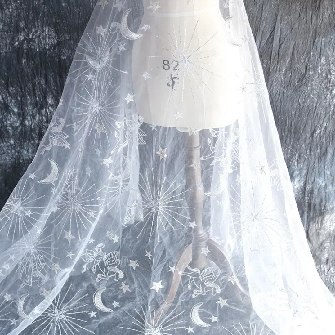 Tela de encaje bordada de malla transparente Tianma para vestido de novia, decoración de vestido, material de tela DIY hecho a mano, color negro