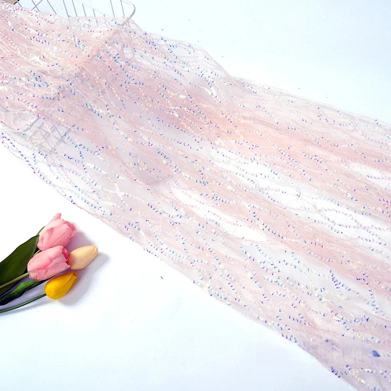 Luxury Sequin Embroidered Lace Mesh Fabric - Glittery Overlay Material
