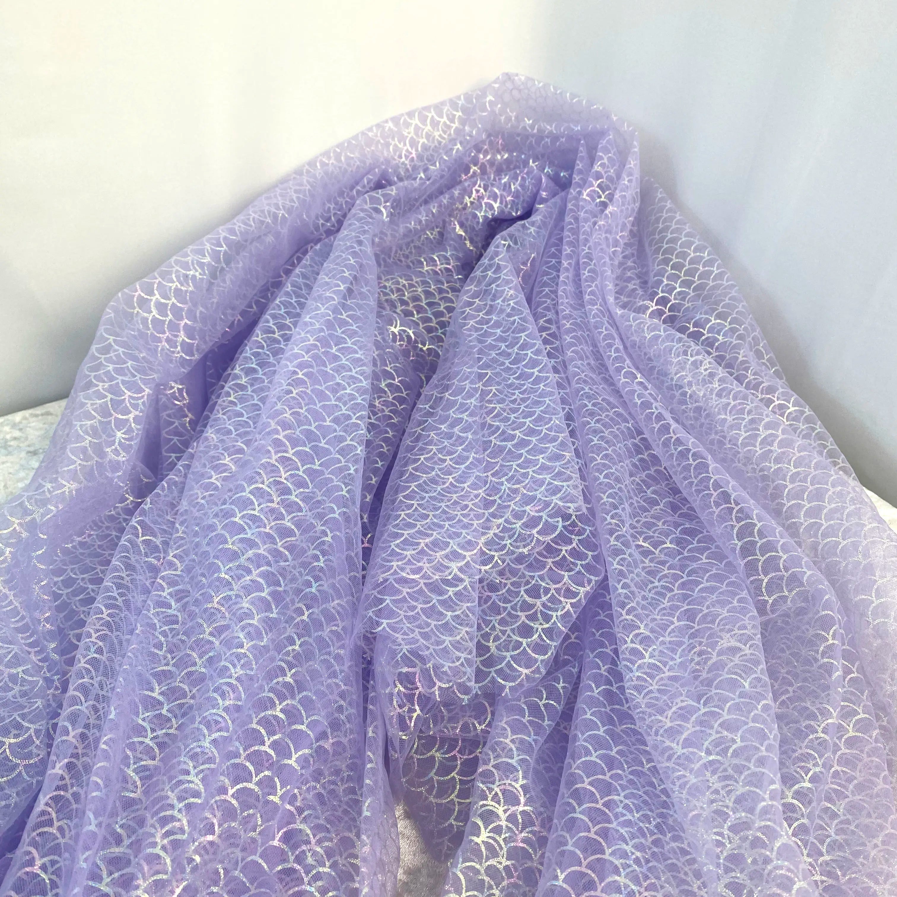 Fish scale iridescent net fabric suitable for wedding dresses formal gowns puff skirts and stage costumes