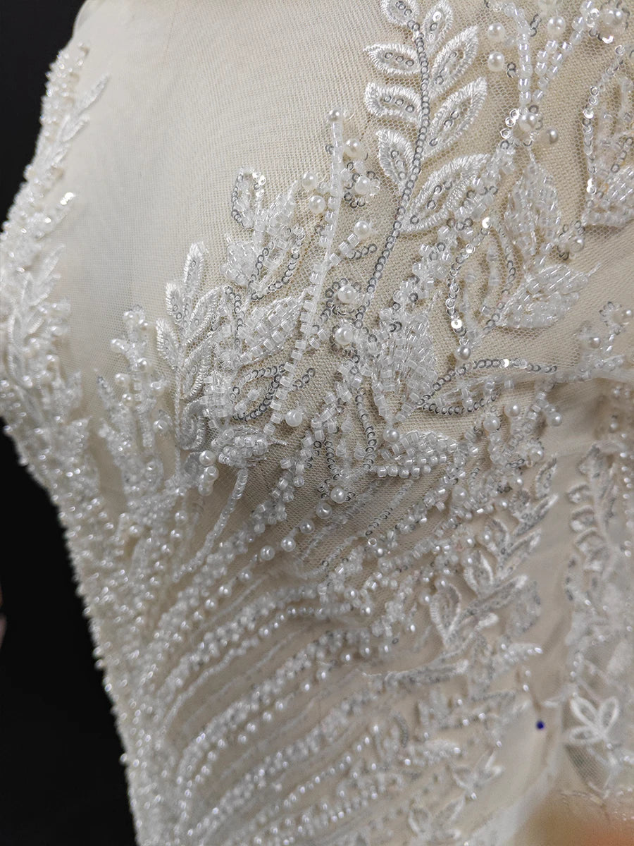 قماش دانتيل مطرز بالخرز والترتر الشبكي الفاخر، فساتين زفاف، فساتين سهرة، إكسسوارات مصممة