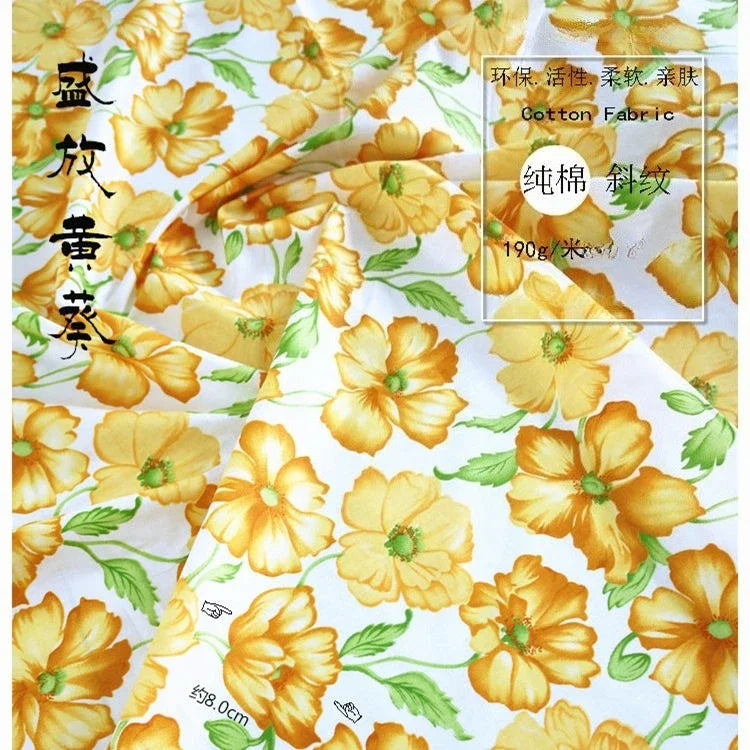 Tela de sarga de algodón puro con estampado floral, suave, totalmente de algodón, para ropa de cama, pijamas, pantalones, cortinas y proyectos de bricolaje para bebés.