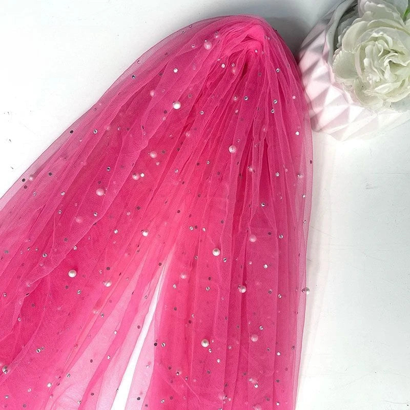 Soft Pearl Tulle Fabric - Delicate Mesh for Bridal Gowns & Elegant Backdrops