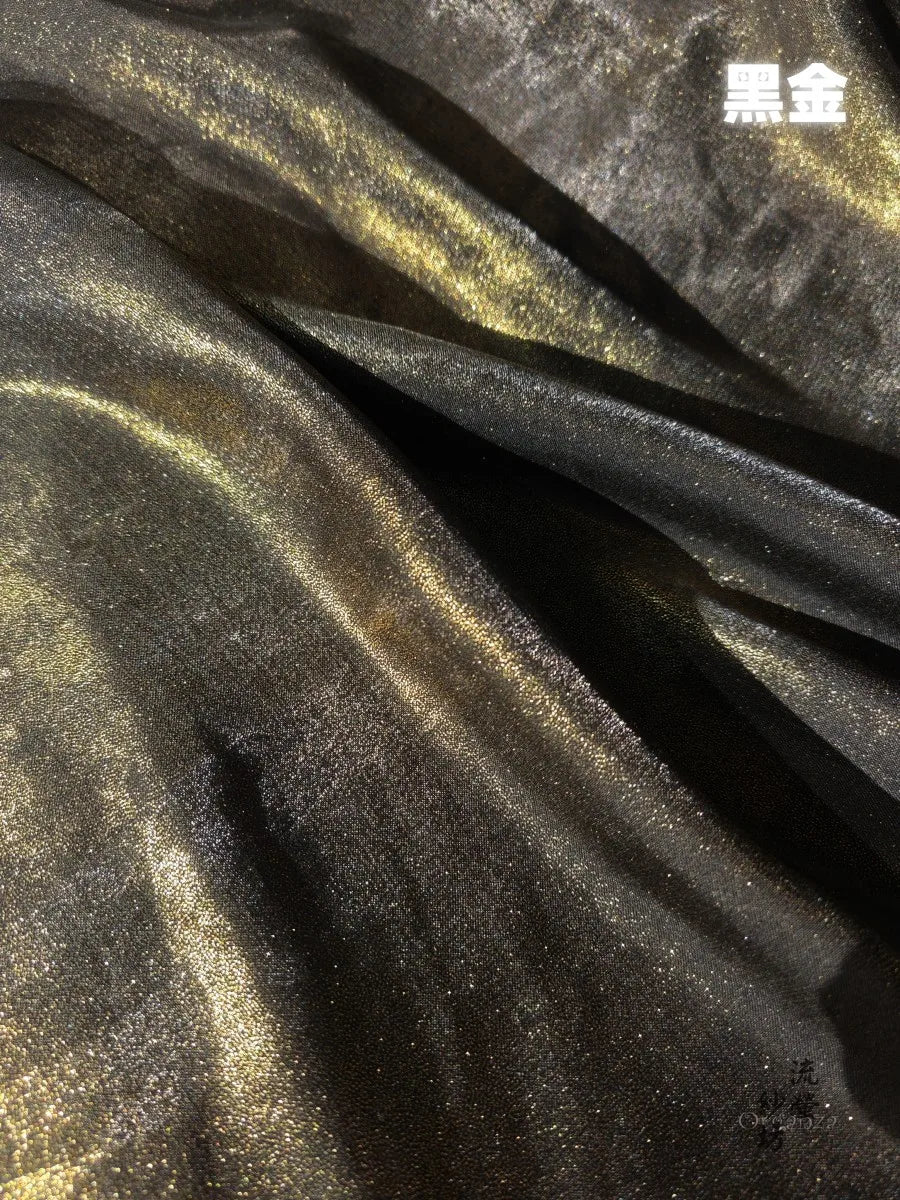Gold Powder Flowing Light Cotton Satin Fabric - Sparkling Colorful Hanfu Robe Soft Skin-Friendly Dress for Stage Performance