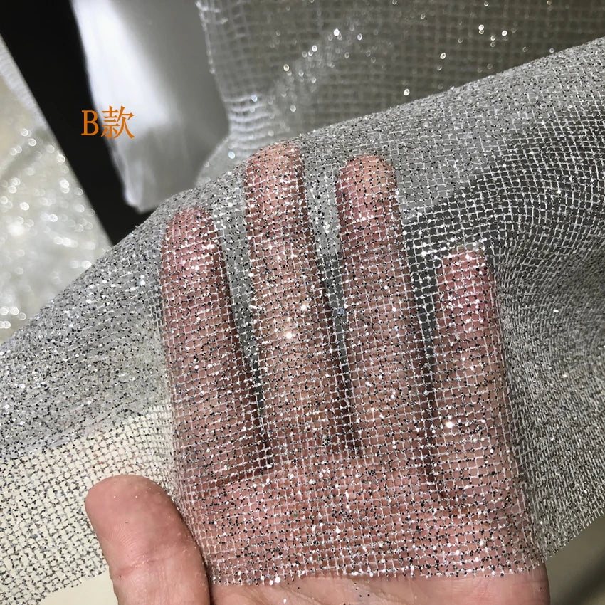 قماش شبكي صلب برش فضي على شكل ماسة لفساتين الزفاف والتصاميم الأنيقة