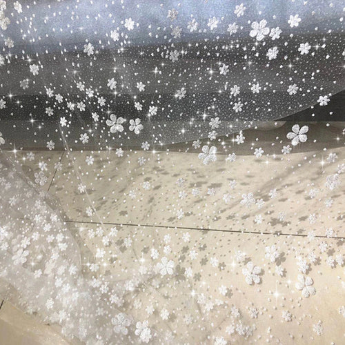 3D Snowflake Flower Glitter Silver Spray Tulle - Wedding Dress & Home Decor - fabric photo 1