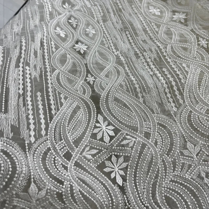 New Textured Polyester Thread Pure Lace Embroidery Fabric - Sheer Tulle Wedding Material