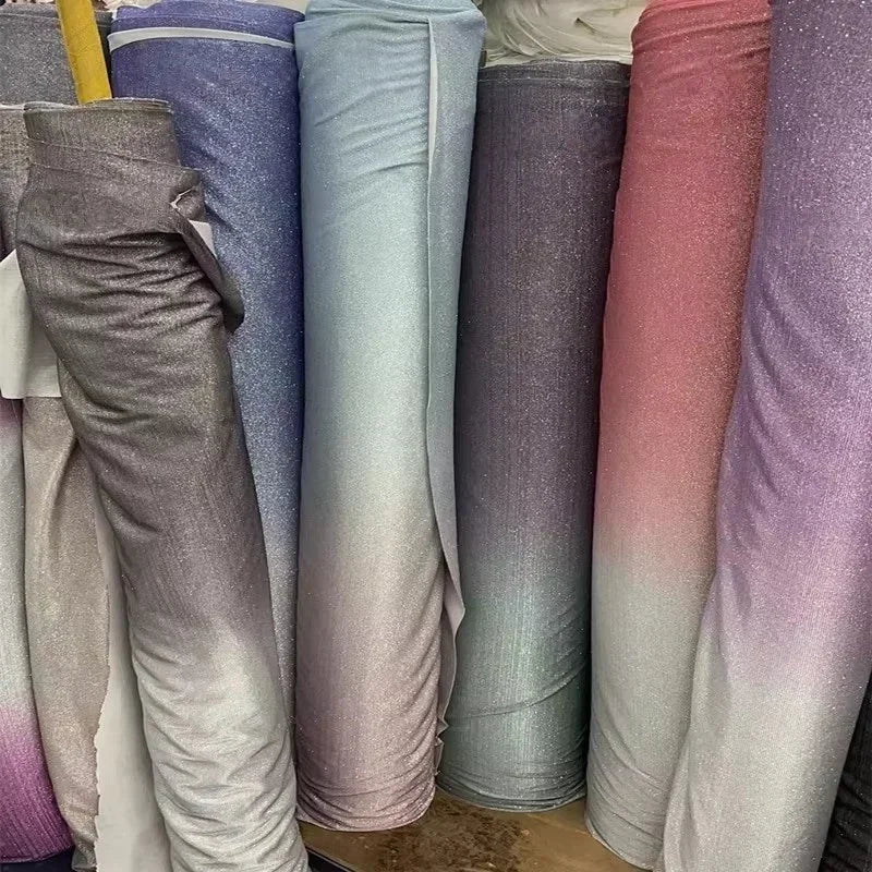Blue Gradient Silver Powder Fabric Sewing Evening Dresses Stage Costumes DIY Background Decoration Elastic Fabric