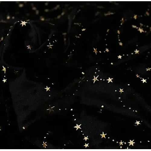 Gold foil studded constellation velvet fabric diamond shine glued foil meteor pattern for cheongsam dress stage and DIY sewing