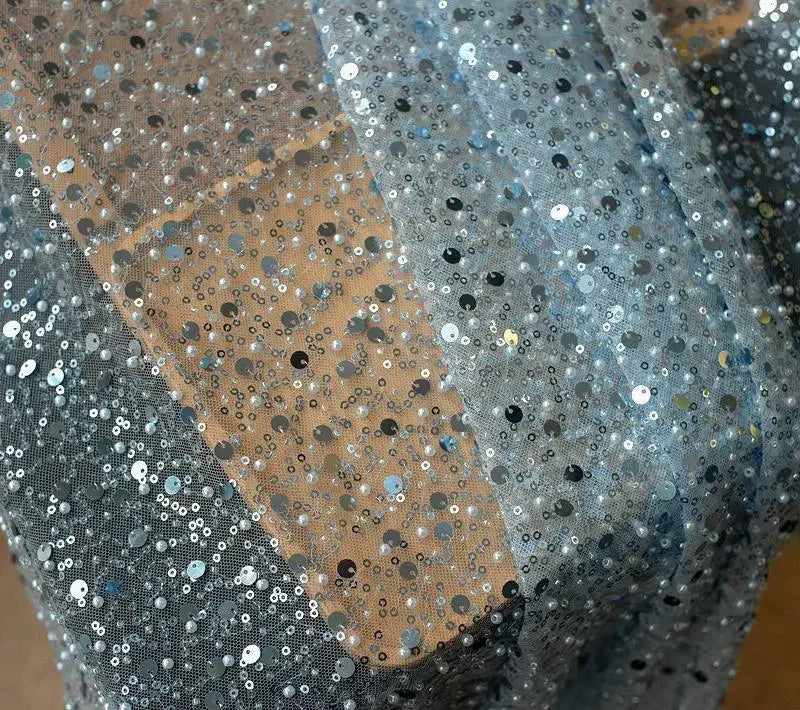 1.5m Wide Encryption Various colors Bead Embroidery Sequin Mesh Lace Fabric for Wedding Dresses Stage Clothing
