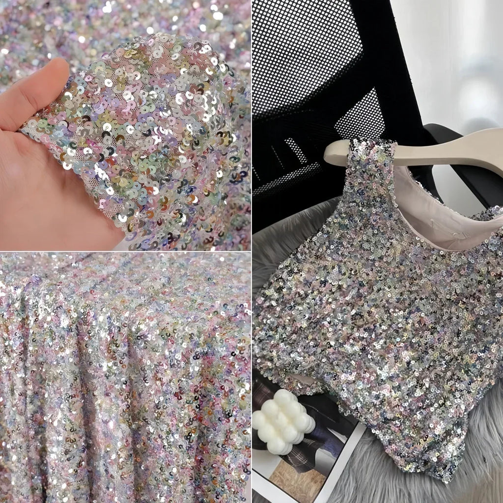 Shiny Encryption 5MM Elastic Mesh Sequin Embroidery Bead Fabric DIY High-end Evening Dress Stage Costume Designer Fabric
