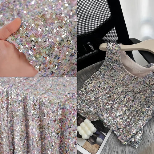 5MM Elastic Mesh Sequin Bead Embroidery Fabric - Evening Dress Material - fabric photo 1