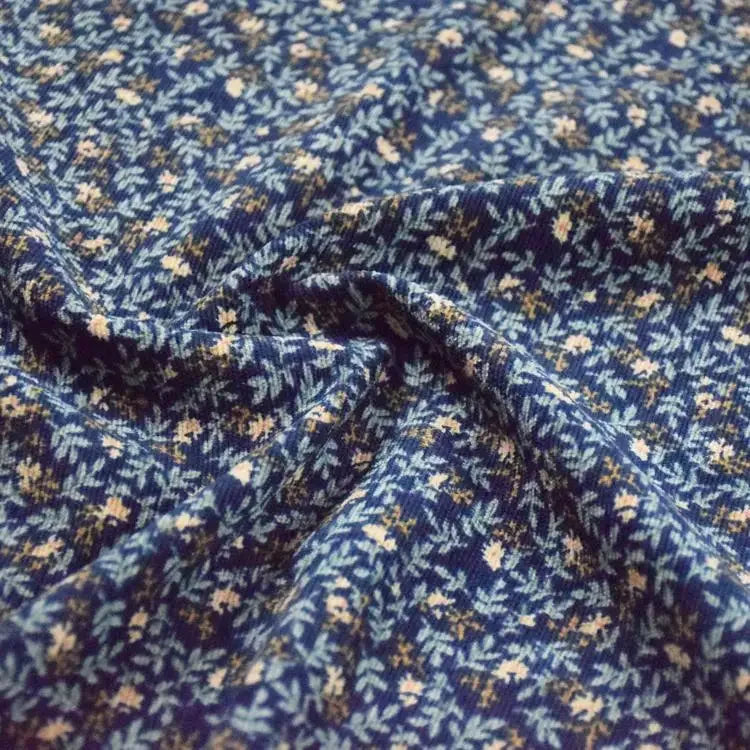 Colorful Corduroy Printed Fabric - Fresh Floral Striped Velvet 145cm