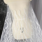 Shining Foil Stamping Spray Wave Glitter Powder Mesh Embroidery Lace Fabric Wedding Dress Handmade Decorative Fabric Material