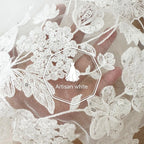 قماش دانتيل مطرز بخيوط قطنية من الترتر البيج مخصص، إكسسوارات دانتيل شبكية، فستان حجاب زفاف، اصنعها بنفسك