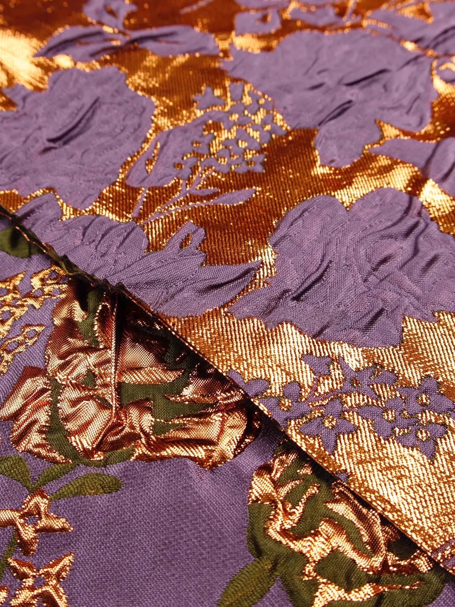 Retro Purple Gold Flower Relief Jacquard Fabric - Glossy Stiff 140cm