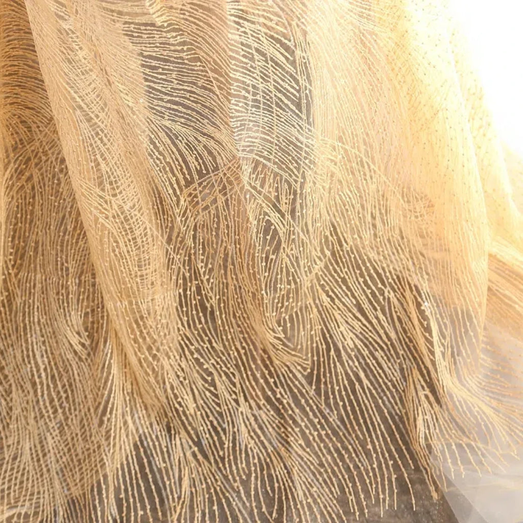 Tela de sarga con bordado aleatorio de encaje y lentejuelas para vestido de novia, hecha a mano, tela decorativa DIY, diseño de graduación, decoración