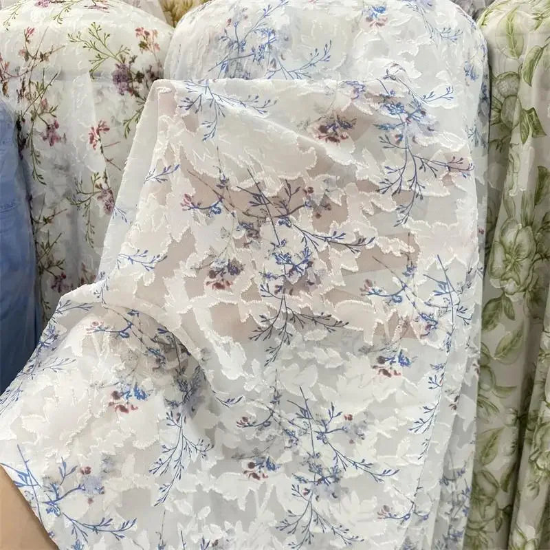 فساتين وقمصان نسائية فاخرة من قماش شيفون جاكار شبه شفاف مزخرف بنقشة زهور على الطراز الصيني، ناعمة للحماية من الشمس